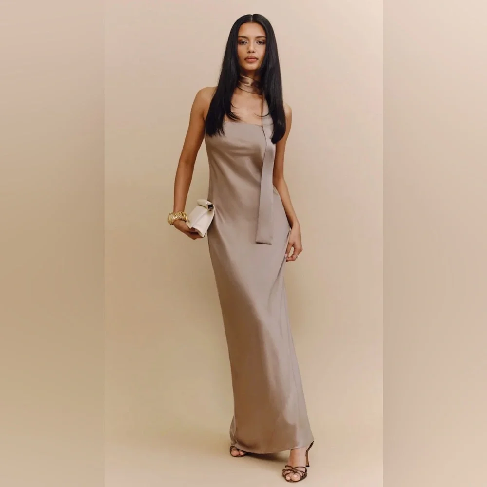 Reformation Satin Strapless Midi Dress in Rose Gold - Picture 9 of 9